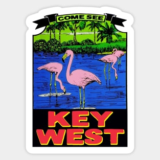 Key West Florida Vintage Flamingos Travel Luggage Sticker